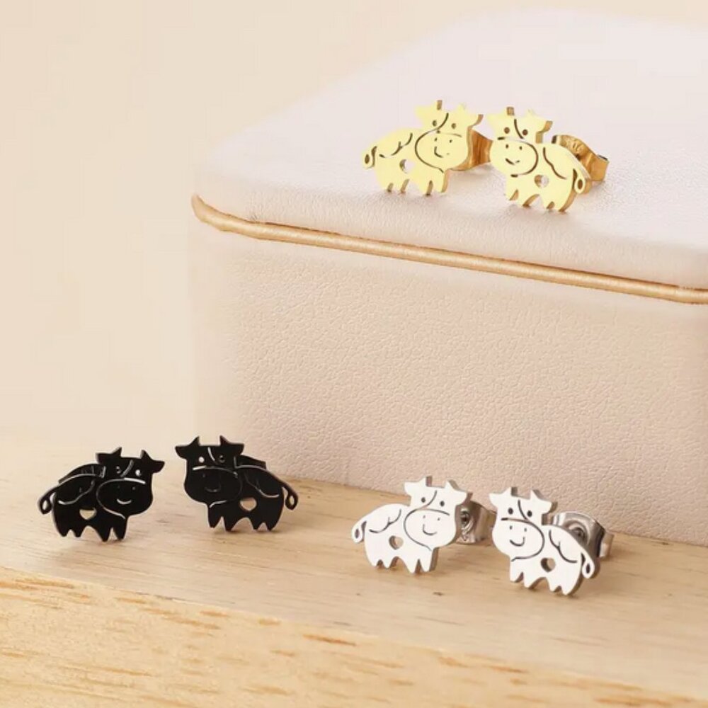 Happy Cow Stainless Steal Earrings NWT